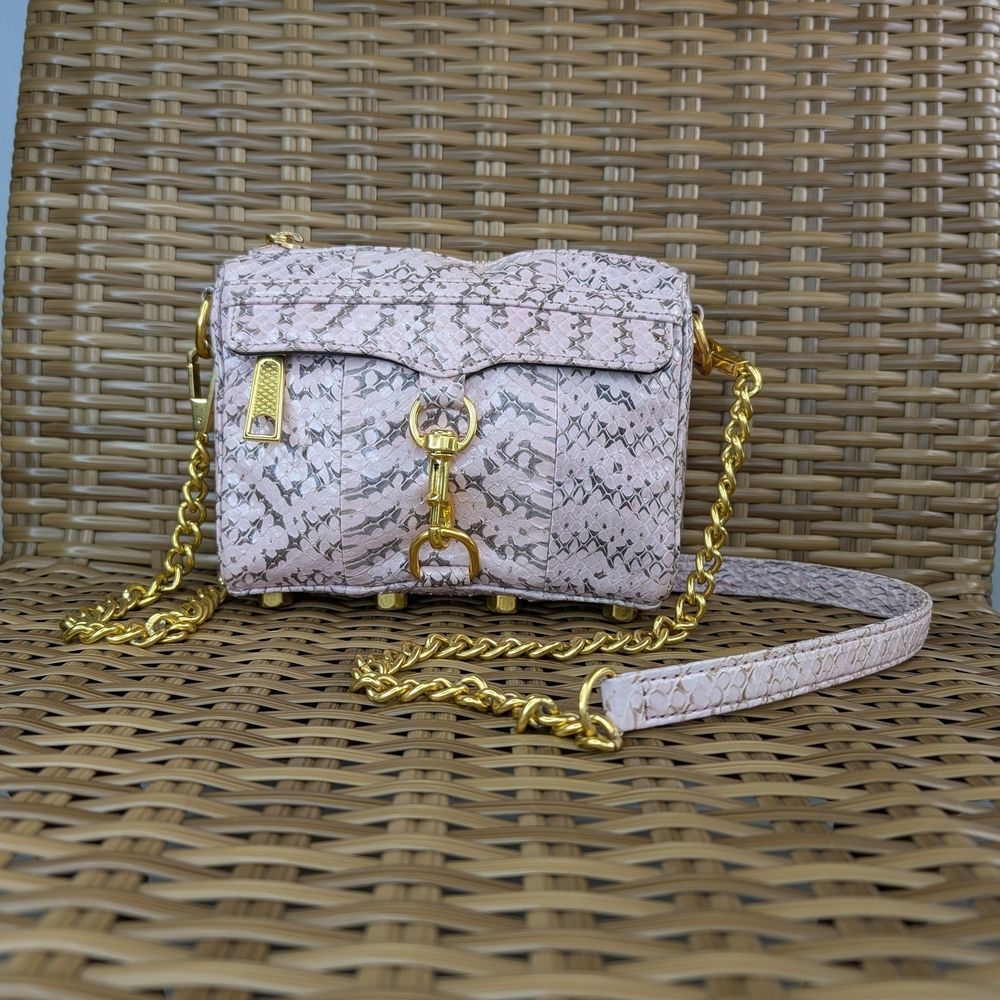 Rebecca Minkoff Mini Pink Snake Embossed Leather Crossbody Bag Gold Hardware